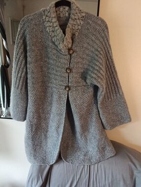 Blue Alpaca Merino Wool Button-Front Women's Sweater Coat